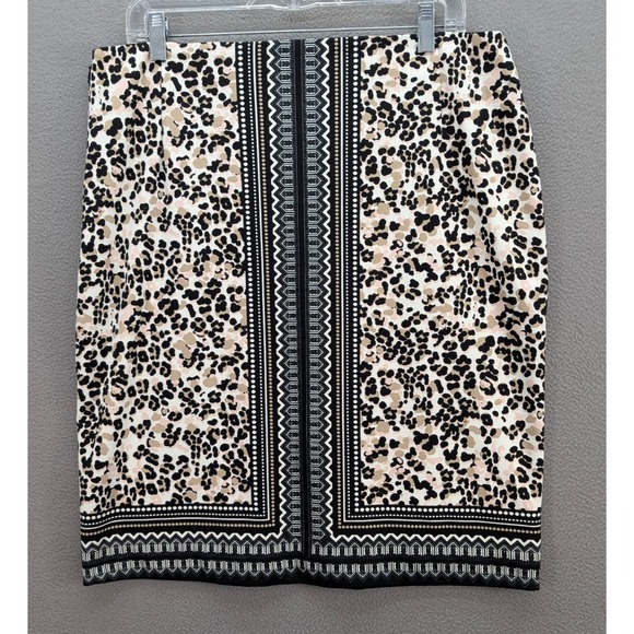 Talbots Women's Leopard Skirt Size 12 Beige Black Pencil Knee Length Mob Wife - Picture 4 of 10